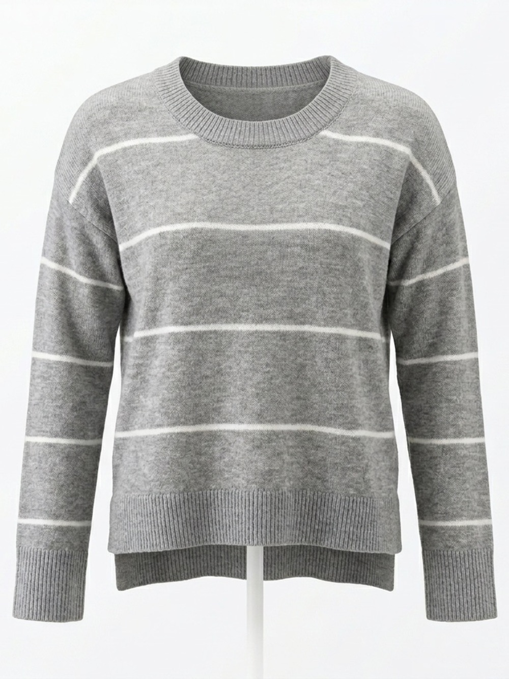 Pink Republic Grey White Striped High Low Knit Sweater M